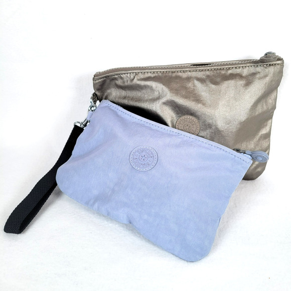 Kipling Nylon Coin Purse Pouch Bag Set Bundle Blue Gray Zip Wristlet Packable - Picture 1 of 8